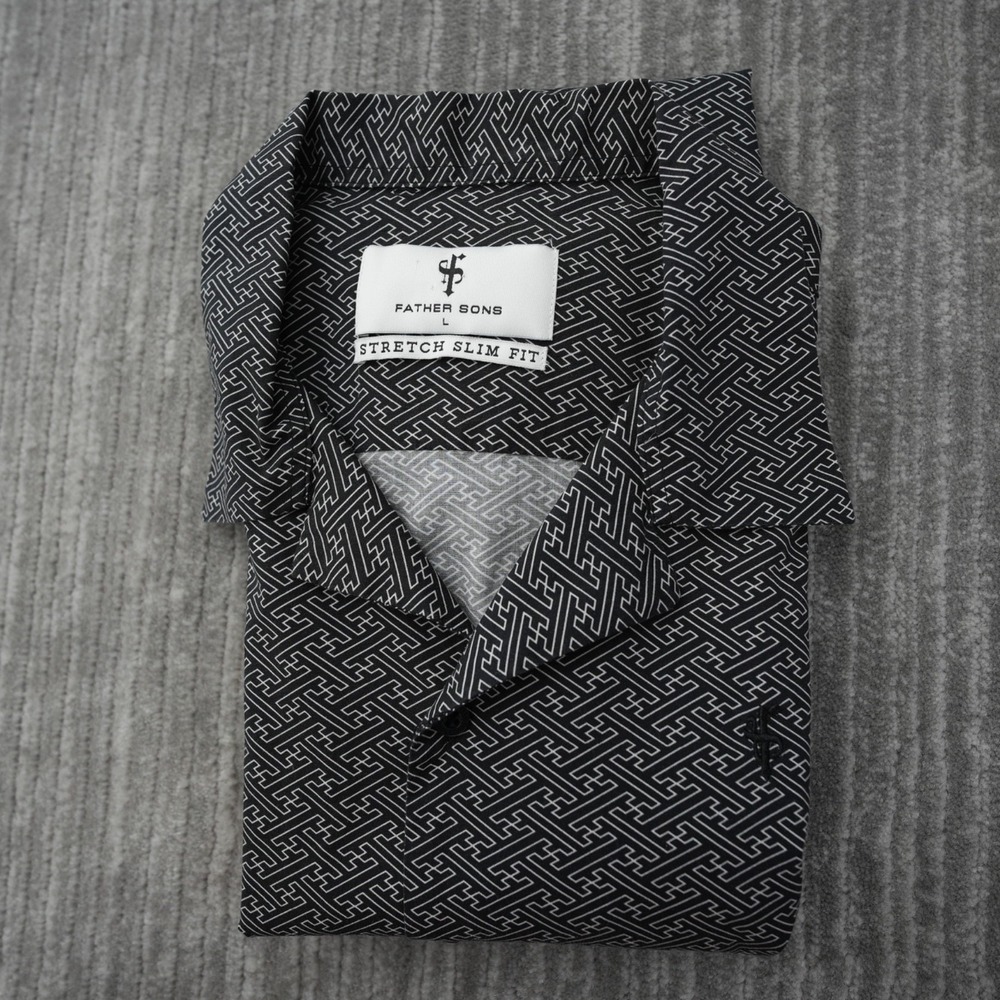 Father Sons Shirt Men Button Up Gray Short Sleeve Stretch Slim Fit Pattern Large